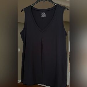 92% Bamboo 8% Spandex Navy Blue V-Neck Tank Top